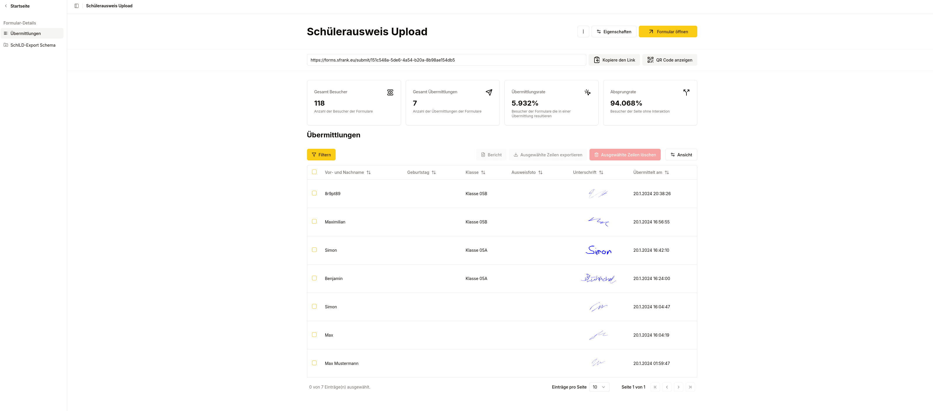 Einreichungen Übersicht